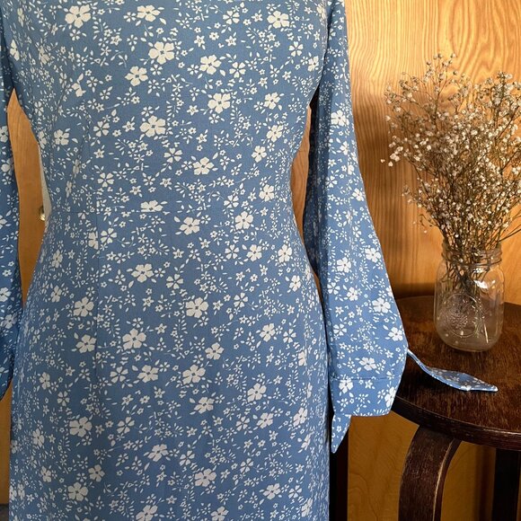 NWT Blue Floral Midi Dress Commense Size L - Picture 2 of 6